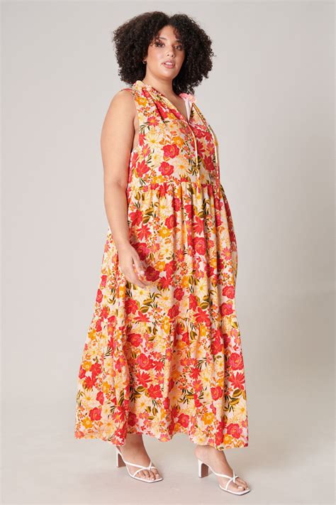 Didion Floral Split Neck Tiered Maxi Dress Curve Sugarlips