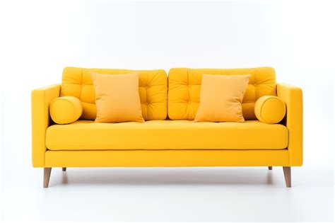 Premium Photo A Yellow Couch With Pillows