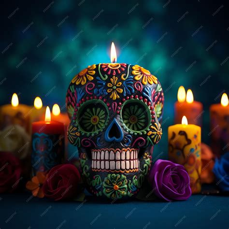 Espeluznante vela mexicana y luz votiva del día de muertos día de