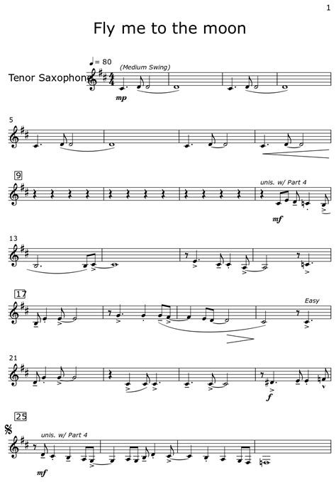 Fly me to the moon - Sheet music for Tenor Saxophone