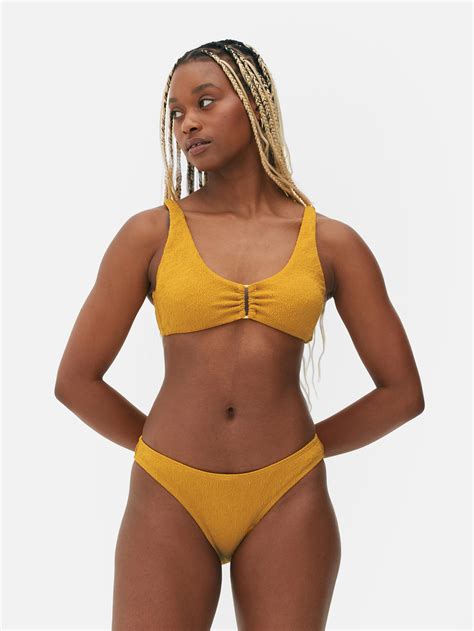 Womens Dark Yellow Textured Bikini Set Primark