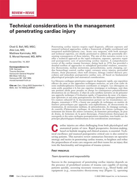 Pdf Technical Considerations In The Management Of Penetrating Cardiac