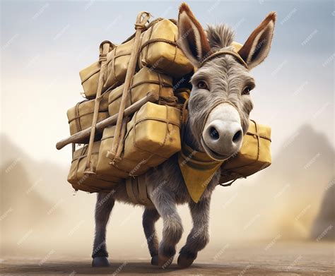 Premium Photo A Cute Small Donkey Carrying A Heavy Load Illustration