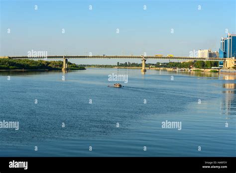 View on Volga river and bridge. Astrakhan is city in southern Russia ...