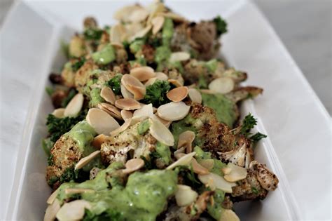 Roasted Cauliflower Green Tahini Dressing Paleo Vegan Gf Df