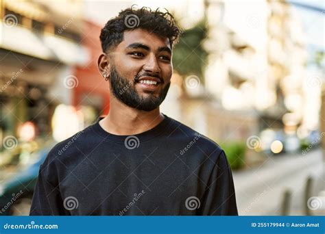 Young Arab Man Smiling Confident At Street Stock Photo Image Of