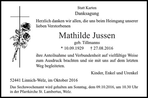 Traueranzeigen Von Mathilde Jussen Aachen Gedenkt