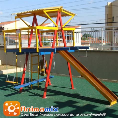 Animamix Brinquedos Playground Madeira M Dio Escorregador Madeira