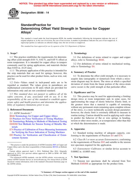 Astm B598 14 Standard Practice For Determining Offset Yield Strength