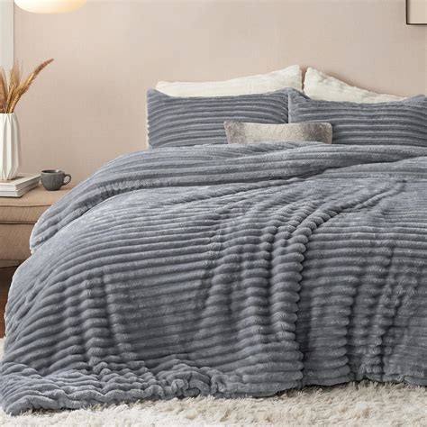 Bedsure Fluffy Comforter Set Queen Super Soft Faux Fur Comforter Queen Size Grey