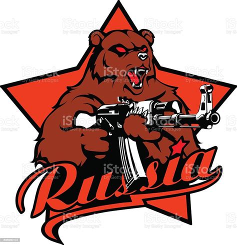 Russian Bear With Kalashnokov Assault Rifle Stock Illustration