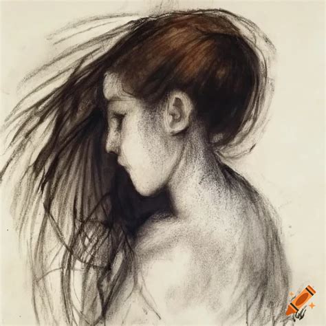 Charcoal Drawing Of A Girl With Flowing Hair On Craiyon