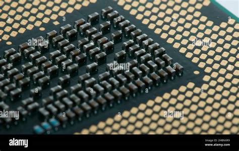 Macro Cpu Gold Plate Stock Photo Alamy