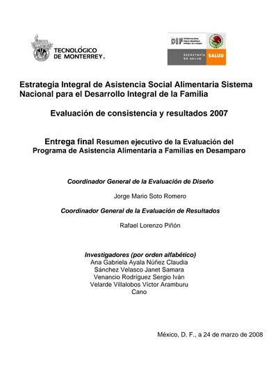 Estrategia Integral De Asistencia Social Alimentaria Sistema Nacional