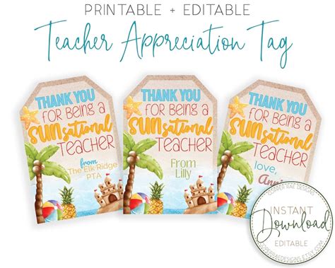 Editable Sun Sational Teacher Printable Teacher Appreciation Etsy