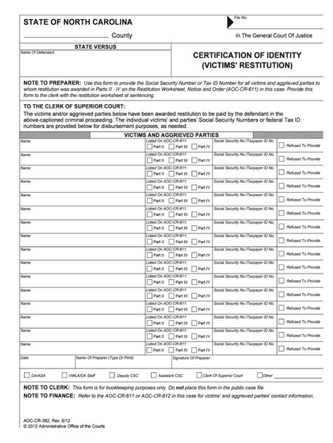 Fillable Online Nccourts Certification Of Identity North Carolina