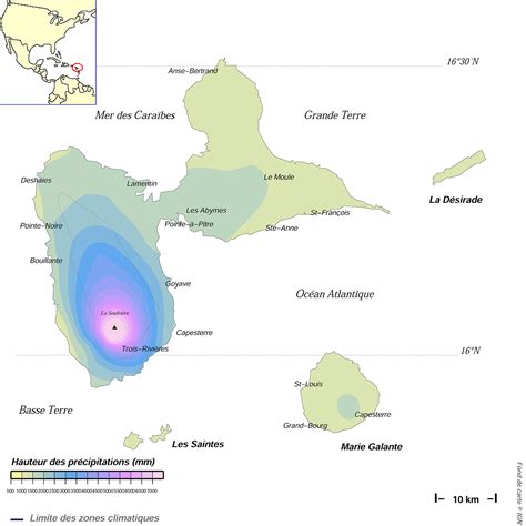 Normale annuelle spatialisée des cumuls de précipitation en Guadeloupe