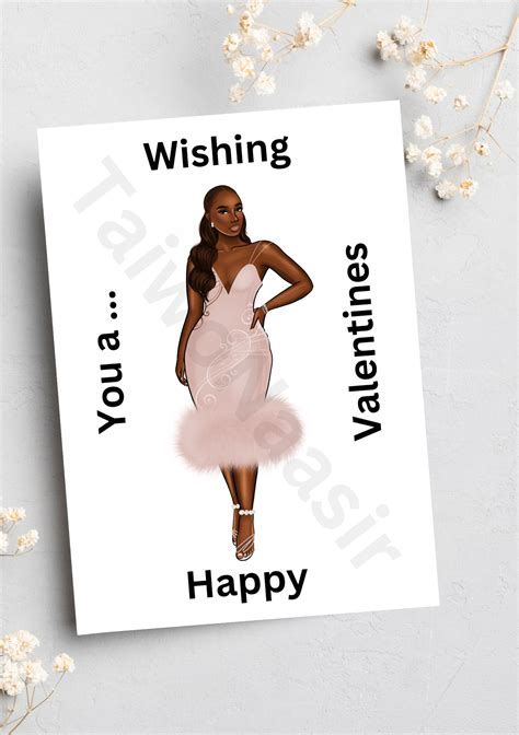 Valentines Day card – woman in pink dress – The Black Card Company
