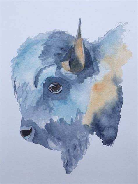 Blue Bison Art Print Bison Animal Watercolor Painting | Etsy