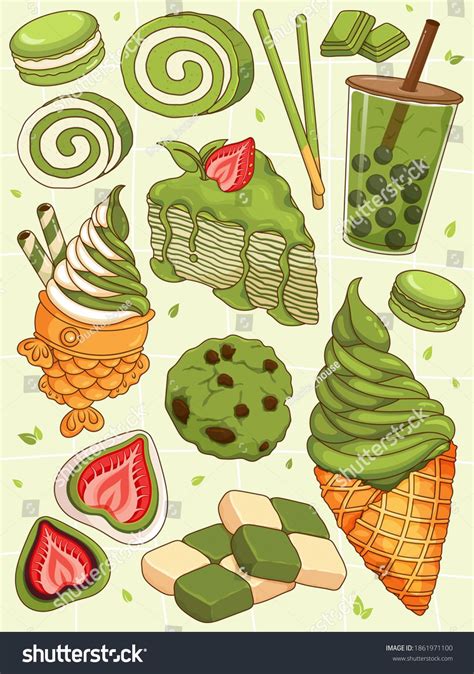 Japanese Matcha Dessert Recipes Illustration Vector Stock Vector