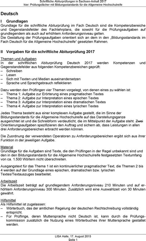 Schriftliche Abiturprüfungen in Sachsen Anhalt 2017 hier