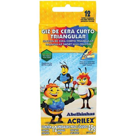 KIT 2 CAIXAS DE GIZ DE CERA CURTO TRIANGULAR 12 CORES ACRILEX