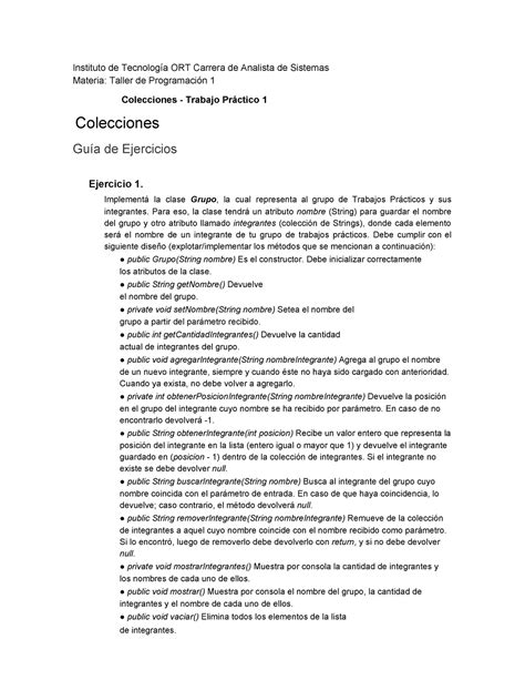 U01 03 01 Tprog 1 TP1 Colecciones Instituto de Tecnología ORT Carrera