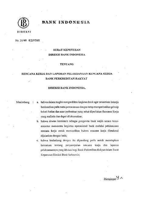 Surat Keputusan Direksi Bank Indonesia Bi No Kep Dir Tahun