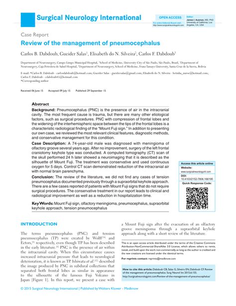 (PDF) Review of the management of pneumocephalus