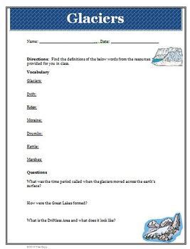 Ice Age Glaciers Worksheet Activity with Vocabulary, Answer Key by Wise ...