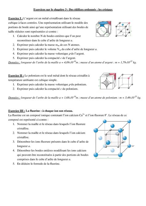 Chapitre 3 Exercices Sur Les Cristaux Exercices Sur Le Chapitre 3