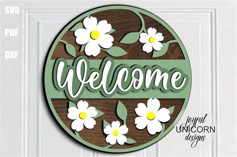 Daisy Welcome Door Hanger Svg Graphic By Joyfulunicorn · Creative Fabrica