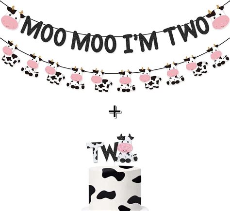 Amazon Wulagogo Moo Moo I M Two Banner Two Cake Topper For Cow