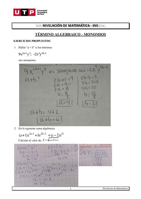 S06 s1 Resolver ejercicios Resueltos TÉRMINO ALGEBRAICO