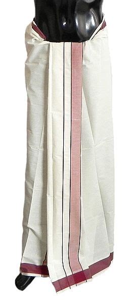 Off White Cotton Kerala Lungi With Maroon Border