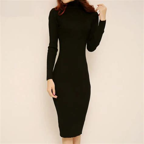 Turtleneck Sweater Dress Autumn Winter Brief High Neck Long Sleeve