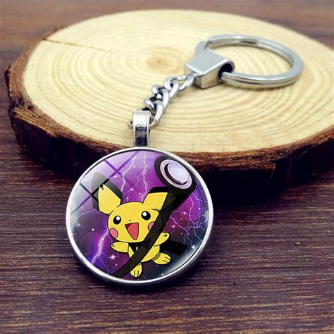 Pokemon Pikachu Glass Domes Pendant Keychain Anime Jewelry Accessories