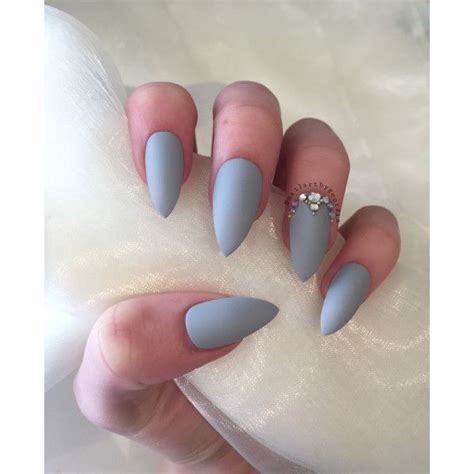 Matte Grey Stiletto False Nails With Rhinestones And Gems 82 Hrk