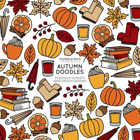 Autumn Doodle Cliparts Autumn Planner Autumn Leaves Autumn Etsy