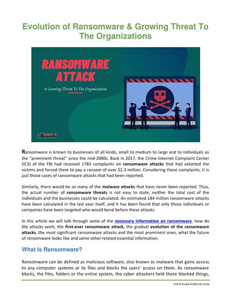 Ppt Evolution Of Ransomware Growing Threat To The Organizations