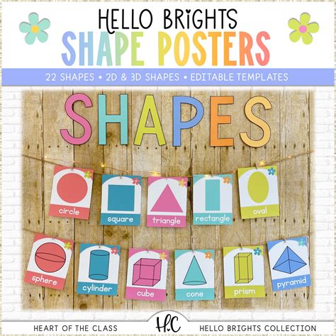 Hello Brights Classroom Shape Posters 2d And 3d Shape Posters Heart