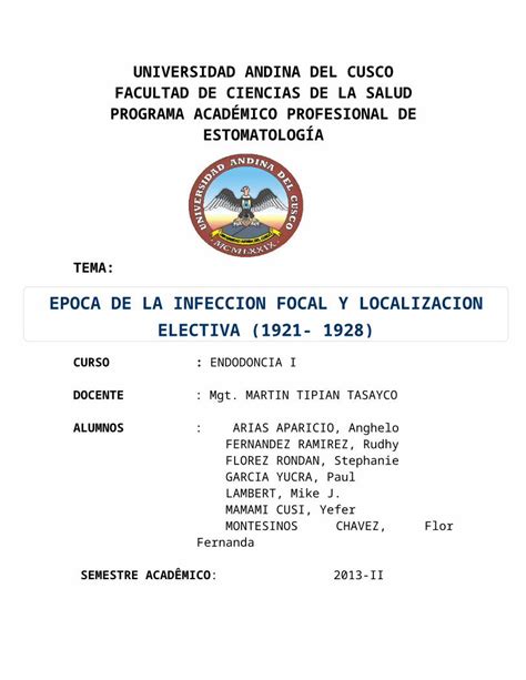 DOCX Epoca De La Infeccion Focal Y Localizacion Electiva 1910 1928