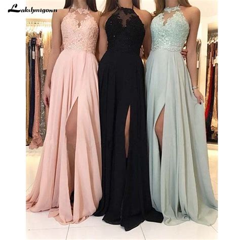 Halter Neck Chiffon Bridesmaid Dresses Appliques A Line Wedding Guest Dresses Simple Long