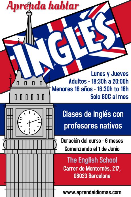 Plantilla De Aprenda Inglés Curso Folleto Postermywall