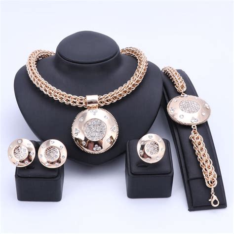 Gold Plated Crystal Necklace Bracelet Earrings And Ring Wedding Jewelr Innovato Design