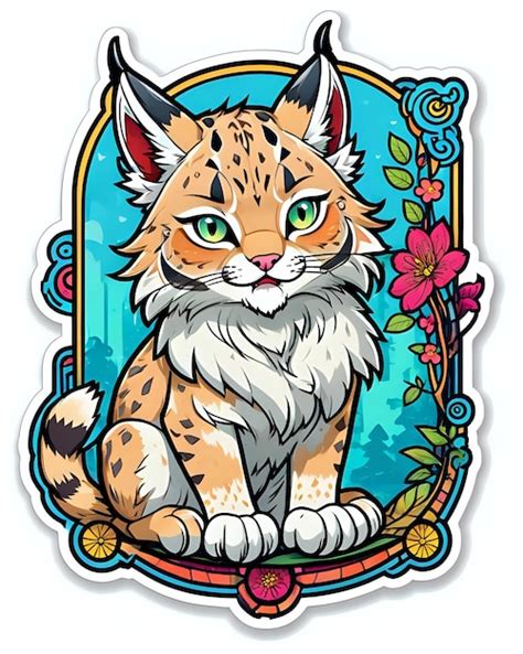 Premium Photo Illustration Of A Cute Lynx Sticker With Vibrant Colors