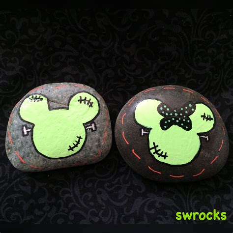 Franken Mickey And Minnie Halloween Painted Rocks Painted Rocks Rock