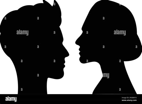 Male And Female Face Profile Silhouette Vector Icon In A Glyph Pictogram Illustration Stock