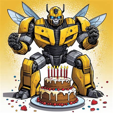 Bumblebee Transformer Wishes Happy Birthday With Cake Prompts Stable