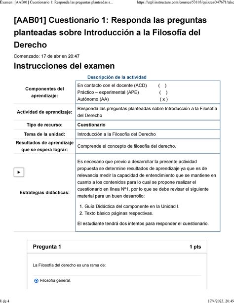 Examen AAB01 Cuestionario 1 Responda Las Preguntas Planteadas Sobre